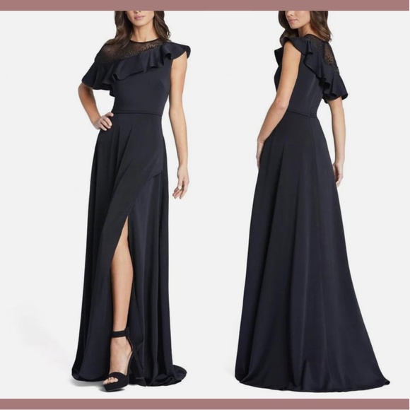 NWT $398 IEENA Mac Duggal [ 4 ] Asymmetric Beaded A-Line Gown‎ in Black #G1466 - Picture 2 of 16